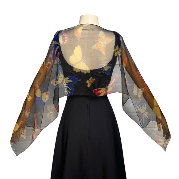 Vintage Butterfly Print Black Silk Chiffon Scarf - Picture 4 of 6